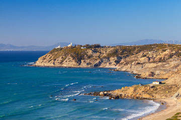 Atlantic Ocean coast. Landscape of Gibraltar strait, Morocco