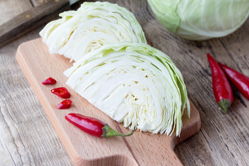 Cutted cabbage on cutting board
