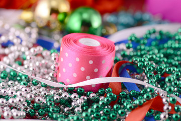Christmas balls, diamonds and ribbon, new year decoration