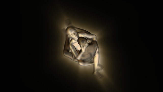 3D gold couple embracing and spinning in a Ying Yang sign