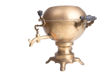 old brass samovar isolated on a white background