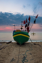 Sunrise on the pier at the seaside, Gdynia Orlowo, Poland