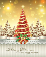 Christmas card with a festive Christmas tree