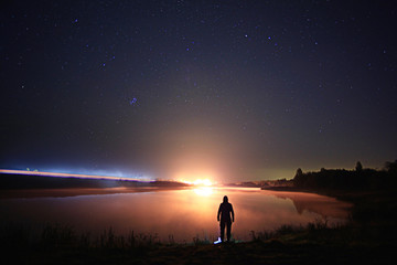 starry night sky lake landscape © kichigin19