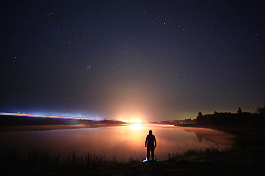 Starry Night Sky Lake Landscape