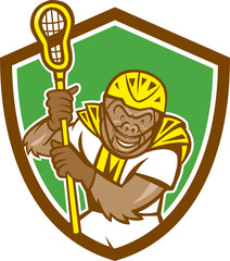 Gorilla Lacrosse Player Shield Cartoon