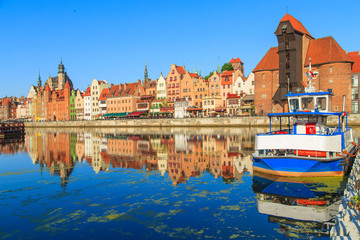 Harbor of Motlawa river with old town of Gdansk, Poland