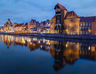 Naklejka premium A view of a Gdansk port in the dusk, Gdansk, Poland