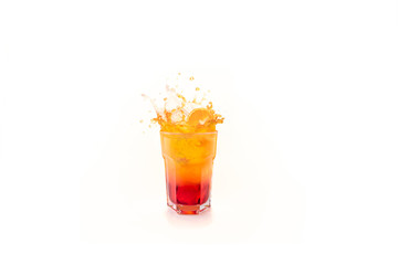 Cocktail Drink Splash and Slice of Orange. Sutiod Shot, isolated