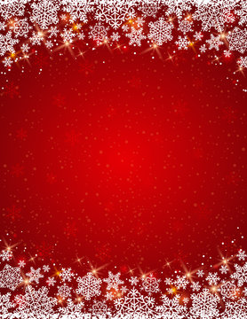 red background with  frame of snowflakes,  vector