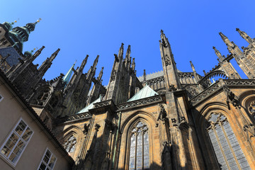 Detail of the gothic St. Vitus' Cathedral on Prague Castle