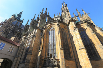 Detail of the gothic St. Vitus' Cathedral on Prague Castle
