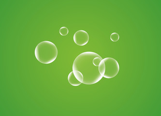 Drawn plastic transparent bubbles on a green background