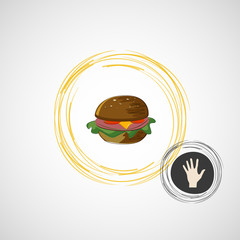 Sketch juicy and tasty burger. vector icon