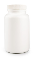 medicine white pill bottle isolated on a white background
