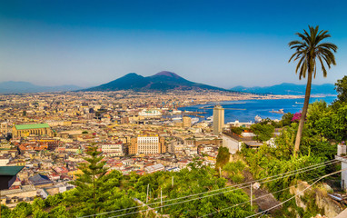 City of Naples with Mt. Vesuvius at sunset, Campania, Italy - obrazy, fototapety, plakaty