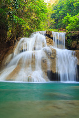 Fototapeta na wymiar Deep forest Waterfall in Kanchanaburi (Huay Mae Kamin), Thailand