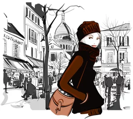 Fotobehang Vrouw op het Montmartre-plein © Isaxar