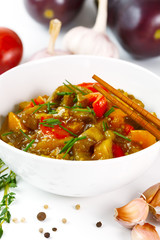 Eggplant food with tomato and pepper