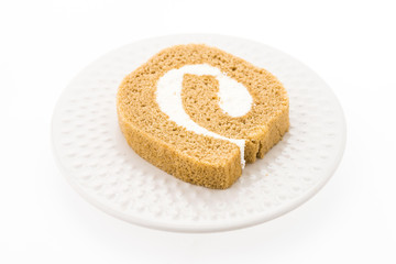 Jam roll cake isolated on white background