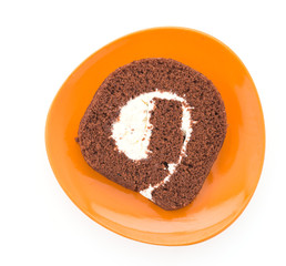 Jam roll cake isolated on white background