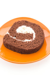 Jam roll cake isolated on white background