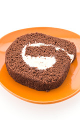 Jam roll cake isolated on white background