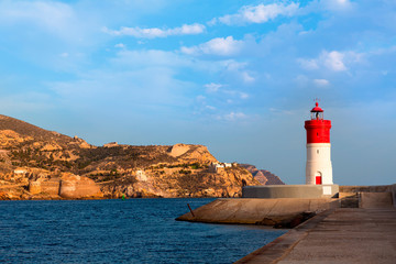 Beacon Cartagena lighthouse in Spain - obrazy, fototapety, plakaty