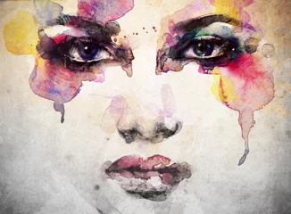 Wall murals Aquarel Face woman portrait  .abstract  watercolor .fashion background