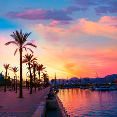 Cartagena Murcia port marina sunset in spain - obrazy, fototapety, plakaty