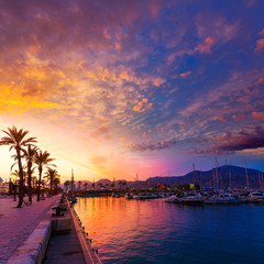 Cartagena Murcia port marina sunset in spain - obrazy, fototapety, plakaty