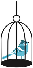 a blue bird in a cage