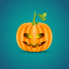 Halloween pumpkin head isolated on blue background