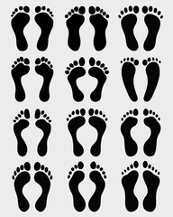Black prints of human feet, vector illustration
