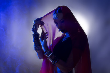 Beautiful young indian woman in traditional clothing silhouette