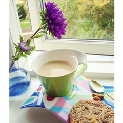 Morning coffee in fron of window