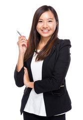 Businesswoman with pen up