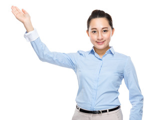 Businesswoman with hand show with blank sign