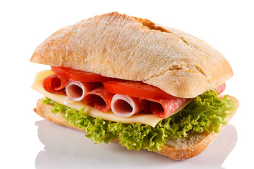 Breakfast - breadroll bacon, ham, cheese and vegetables
