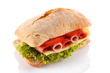 Breakfast - breadroll bacon, ham, cheese and vegetables