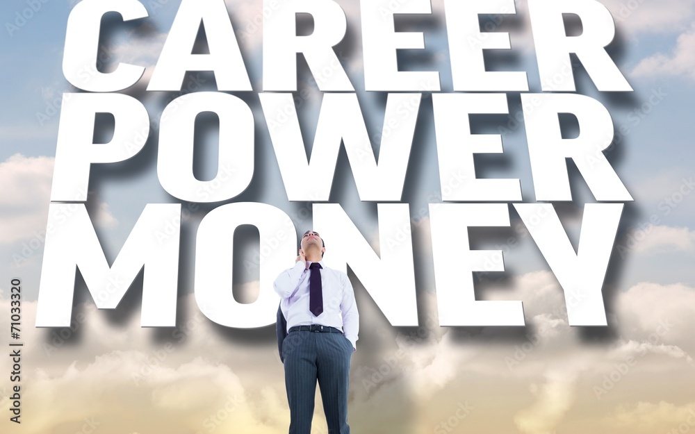 Poster composite image of unsmiling businessman standing