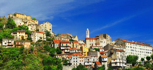 Fototapeta na wymiar Panoramic scenic view of Corte in Corsica
