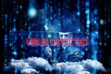 Fototapeta na wymiar Virus detected against lines of blue blurred letters falling