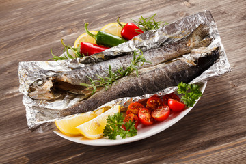 Fish dish - roast trout with vegetables