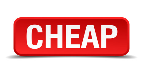 cheap red 3d square button on white background