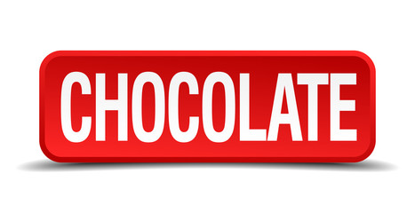chocolate red 3d square button on white background