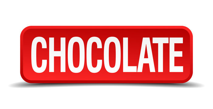 chocolate red 3d square button on white background