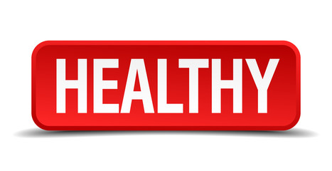 Healthy red 3d square button on white background