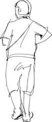 sketch of a man walking back