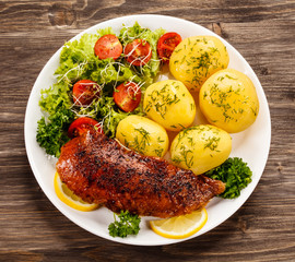 Roast duck fillet and vegetables